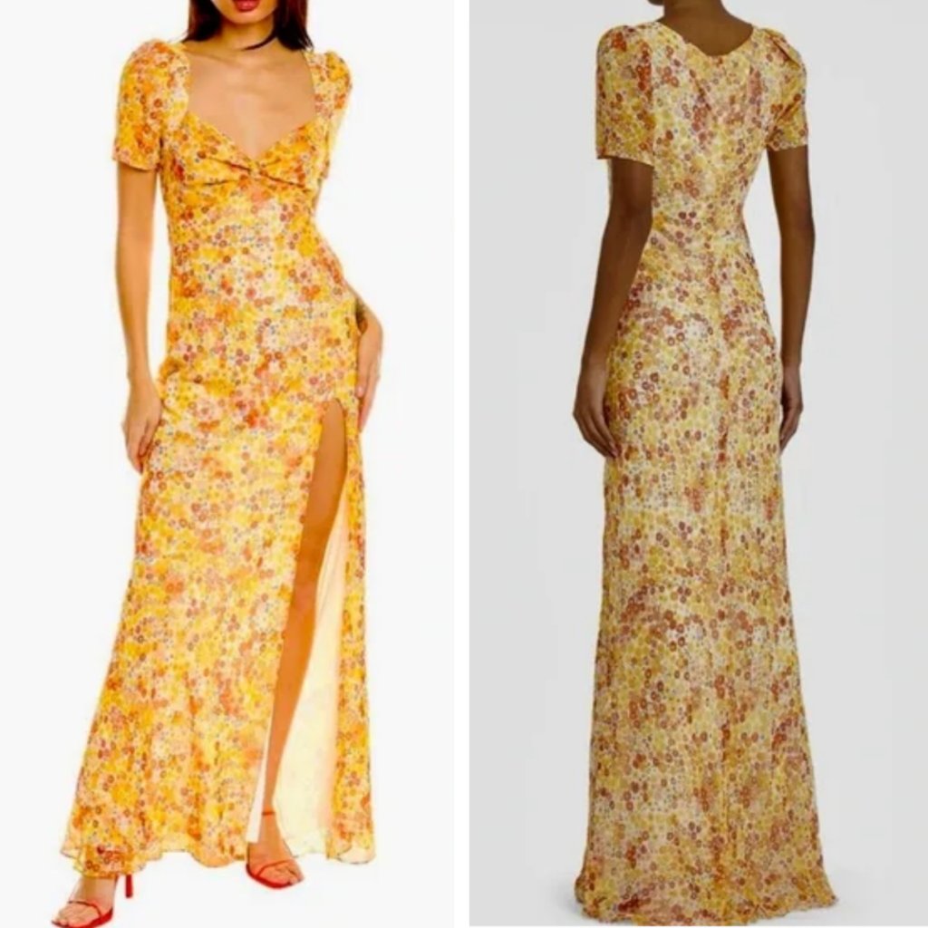 Nwt Staud Lea Maxi Dress Gown - Soleil Floral Market Orange Yellow Floral Sz6